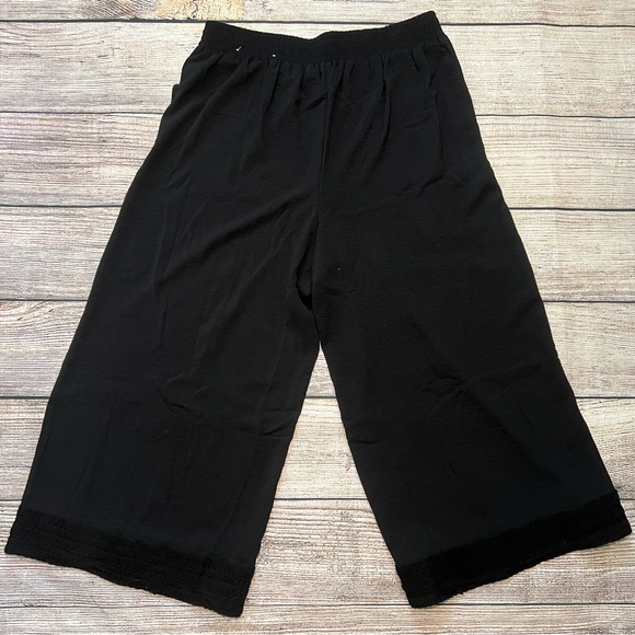 Adrianna Papell Wide Leg Black Gaucho Cropped Pants Womens Large Crochet Boho - Picture 9 of 10